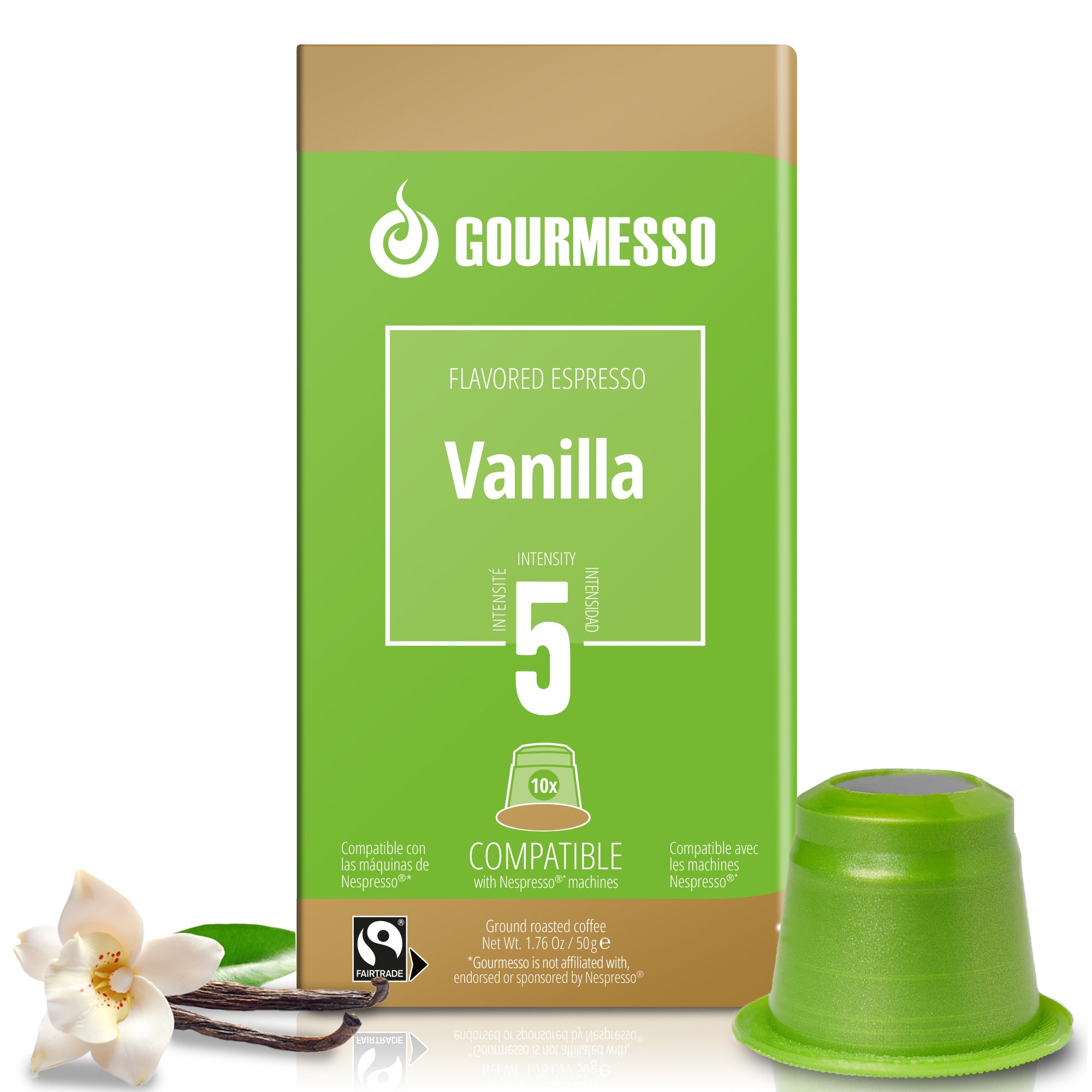 Fairtrade Vanilla Flavored Coffee Capsules for Nespresso Machines Gourmesso Coffee