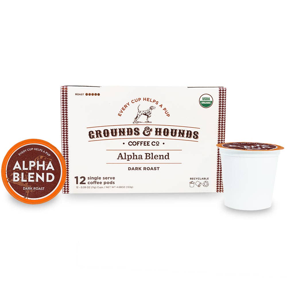 Grounds & Hounds Coffee Alpha Blend for Keurig K-Cup Machines Single Serve 12 Pods