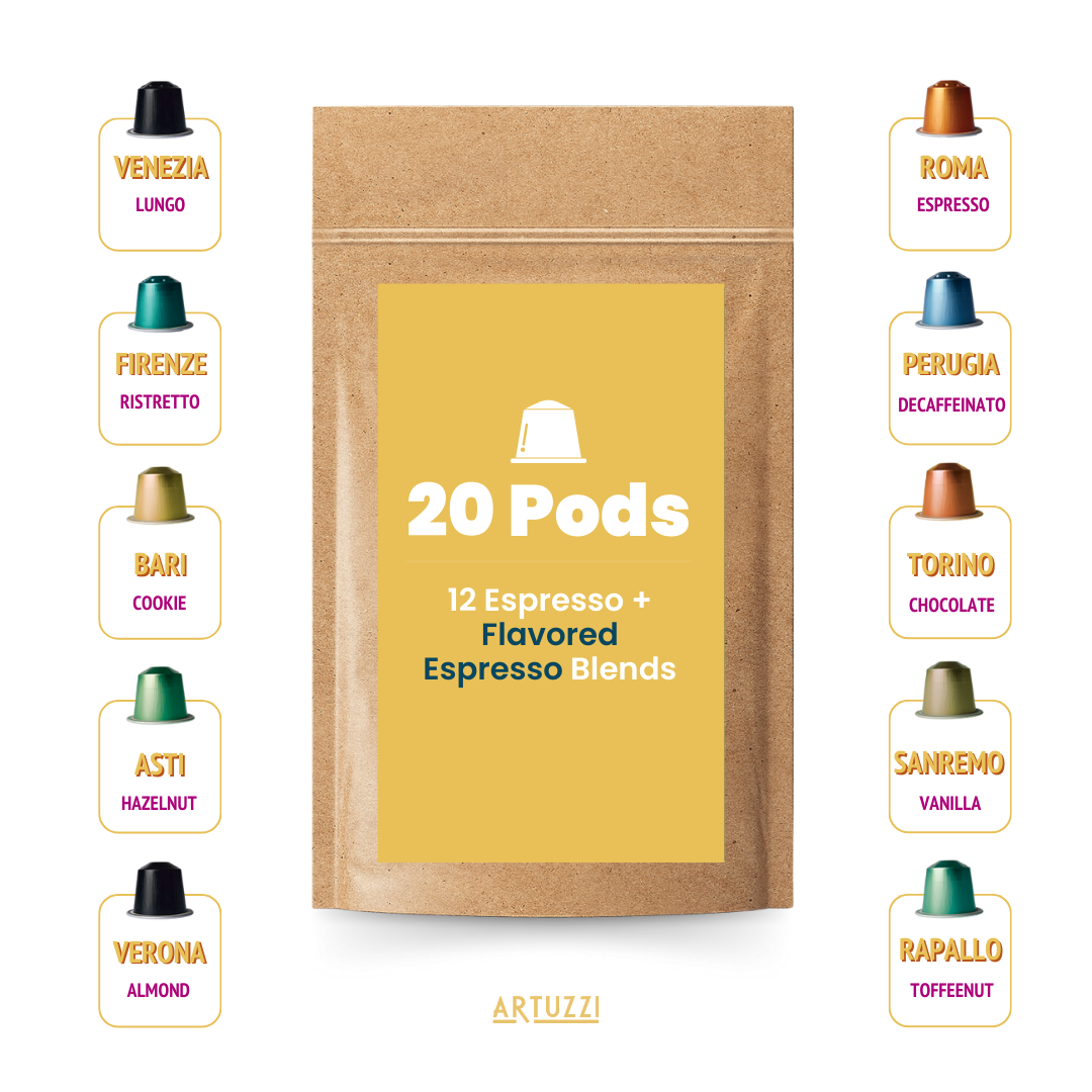 Mix of Espresso + Flavors Sampler Pack of 10 Blends - 20 Pods