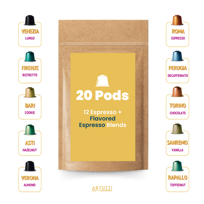 Mix of Espresso + Flavors Sampler Pack of 10 Blends - 20 Pods